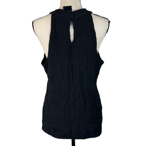 INC Large Smocked Top Sleeveless Stretch Round Neck Keyhole Pullover Black New - Picture 4 of 8